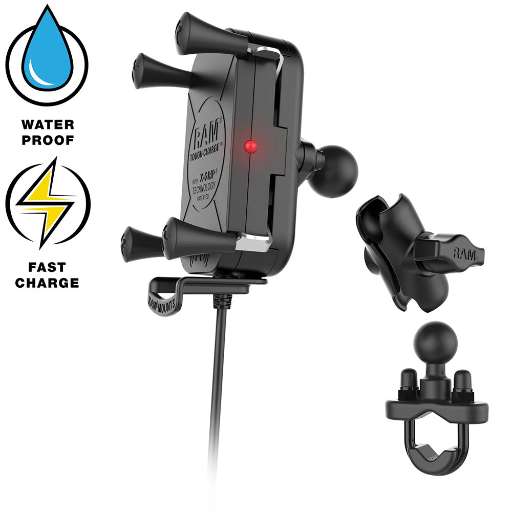 RAM Mount Tough-Charge 15W Waterproof Wireless Charging Motorcycle Mount [RAM-B-149Z-A-UN12W-V7M-1] - Premium Cell Phone Mounts from RAM Mounting Systems - Just $233.49! Shop now at Brushy Creek Marine