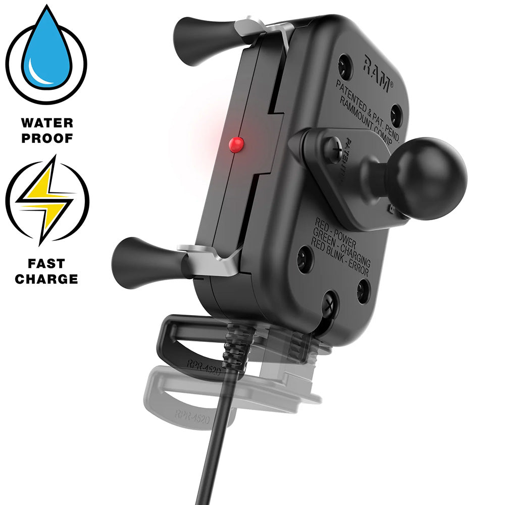 RAM Mount Tough-Charge 15W Waterproof Wireless Charging Motorcycle Mount [RAM-B-149Z-A-UN12W-V7M-1] - Premium Cell Phone Mounts from RAM Mounting Systems - Just $233.49! Shop now at Brushy Creek Marine