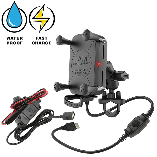 RAM Mount Tough-Charge 15W Waterproof Wireless Charging Motorcycle Mount [RAM-B-149Z-A-UN12W-V7M-1] - Premium Cell Phone Mounts from RAM Mounting Systems - Just $233.49! Shop now at Brushy Creek Marine