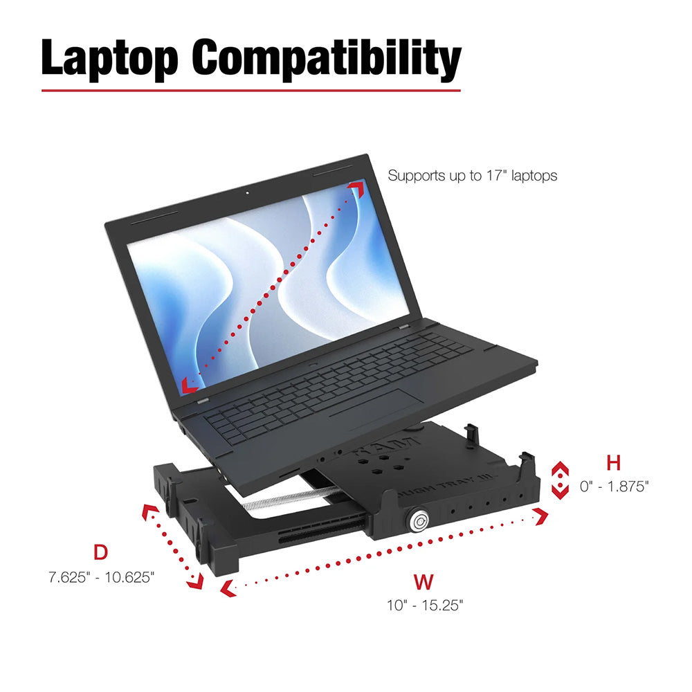 RAM Mount RAM Tough-Tray III Spring-Loaded Laptop Tray [RAM-234-7] - Premium Vehicle Laptop Mounts from RAM Mounting Systems - Just $112.99! Shop now at Brushy Creek Marine