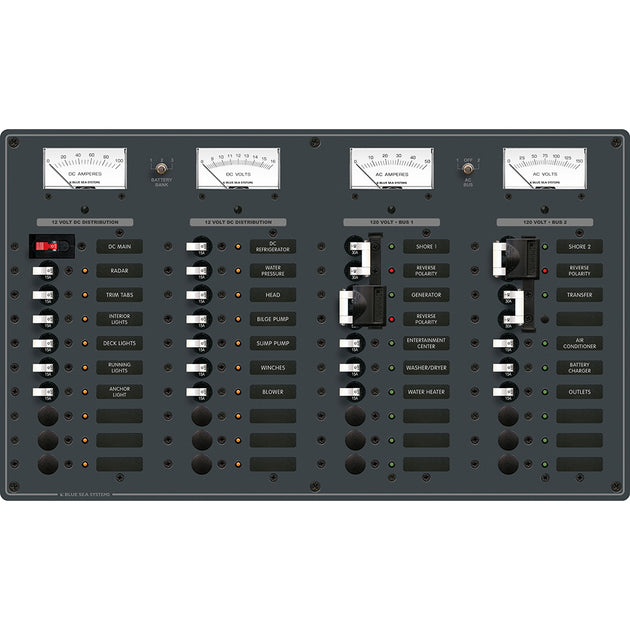 Blue Sea 8086 AC 3 Sources +12 Positions/DC Main +19 Position Toggle Circuit Breaker Panel - White Switches [8086] - Premium Electrical Panels from Blue Sea Systems - Just $2654.99! Shop now at Brushy Creek Marine