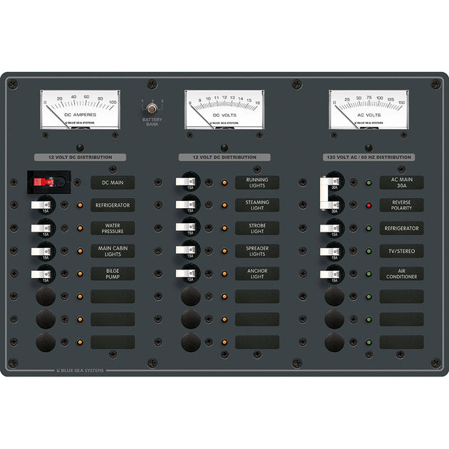 Blue Sea 8084 AC Main +6 Positions/DC Main +15 Positions Toggle Circuit Breaker Panel - White Switches [8084] - Premium Electrical Panels from Blue Sea Systems - Just $1506.99! Shop now at Brushy Creek Marine