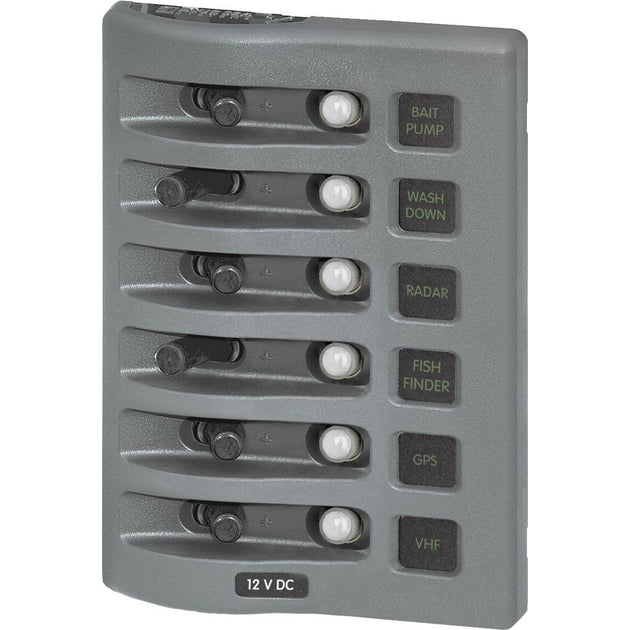 Blue Sea 4376 WeatherDeck Water Resistant Circuit Breaker Panel - 6 Position - Grey [4376] - Premium Electrical Panels from Blue Sea Systems - Just $203.99! Shop now at Brushy Creek Marine