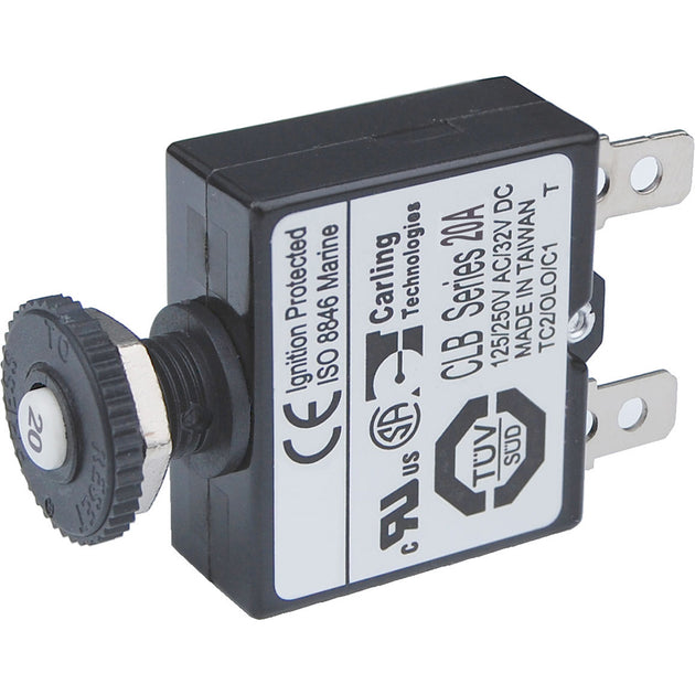 Blue Sea 7057 20A Push Button Thermal with Quick Connect Terminals [7057] - Premium Circuit Breakers from Blue Sea Systems - Just $8.99! Shop now at Brushy Creek Marine