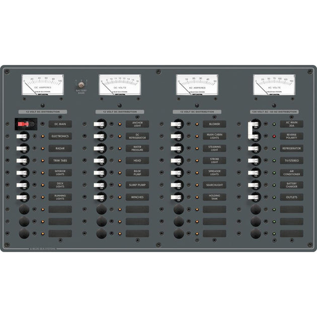 Blue Sea 8095 AC Main +8 Positions / DC Main +29 Positions Toggle Circuit Breaker Panel   (White Switches) [8095] - Premium Electrical Panels from Blue Sea Systems - Just $2401.99! Shop now at Brushy Creek Marine