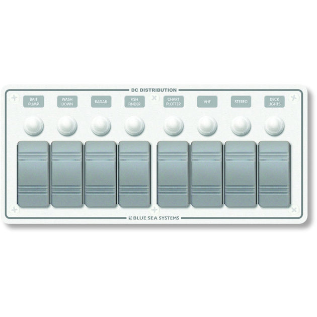 Blue Sea 8271 Water Resistant Panel - 8 Position - White - Horizontal Mount [8271] - Premium Electrical Panels from Blue Sea Systems - Just $373.99! Shop now at Brushy Creek Marine