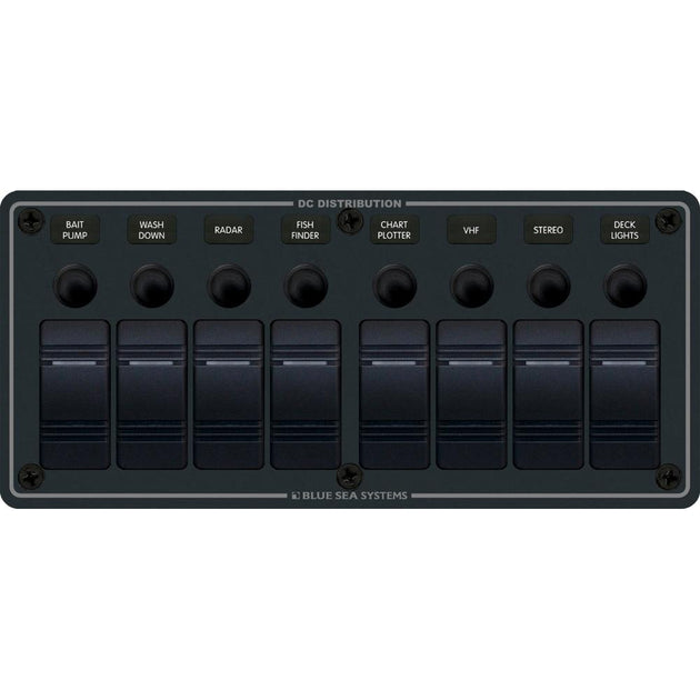 Blue Sea 8371 Water Resistant Panel - 8 Position - Black - Horizontal Mount [8371] - Premium Electrical Panels from Blue Sea Systems - Just $373.99! Shop now at Brushy Creek Marine