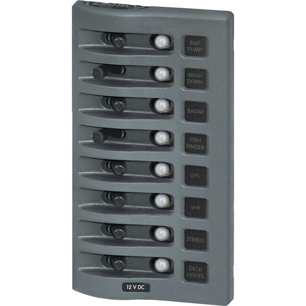 Blue Sea 4378 WeatherDeck Water Resistant Circuit Breaker Panel - 8 Position - Grey [4378] - Premium Electrical Panels from Blue Sea Systems - Just $284.99! Shop now at Brushy Creek Marine