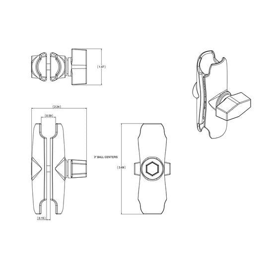 RAM Mount Double Socket Arm f/1" Ball [RAM-B-201U] - Premium GPS - Accessories from RAM Mounting Systems - Just $17.99! Shop now at Brushy Creek Marine