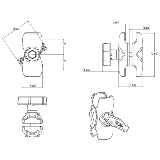 RAM Mount Short Double Socket Arm f/1.5" Ball [RAM-201U-B] - Premium GPS - Accessories from RAM Mounting Systems - Just $25.99! Shop now at Brushy Creek Marine