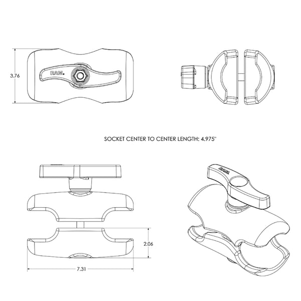 RAM Mount Double Socket Short Arm f/3-3/8" E Size Ball Base [RAM-E-201U-D] - Premium E Size from RAM Mounting Systems - Just $131.99! Shop now at Brushy Creek Marine