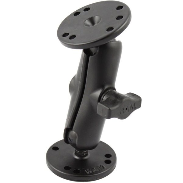 RAM Mount 1" Ball Double Socket Arm w/2 2.5" Round Bases - AMPS Hole Pattern [RAM-B-101U] - Premium Surface Mount from RAM Mounting Systems - Just $33.99! Shop now at Brushy Creek Marine