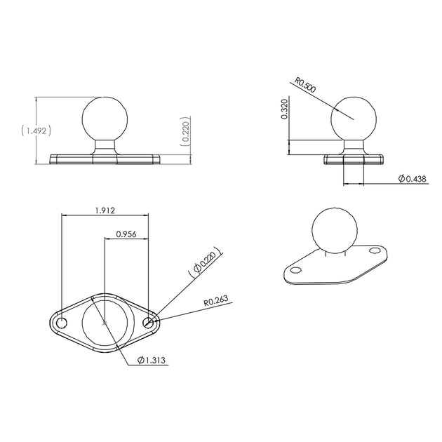 RAM Mount Chrome Diamond Base w/1" Ball [RAM-B-238CHU] - Premium B Size from RAM Mounting Systems - Just $26.49! Shop now at Brushy Creek Marine