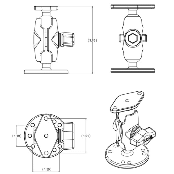 RAM Mount Flat Surface Mount Short Arm w/Diamond Base [RAM-B-138U-A] - Premium Surface Mount from RAM Mounting Systems - Just $30.99! Shop now at Brushy Creek Marine