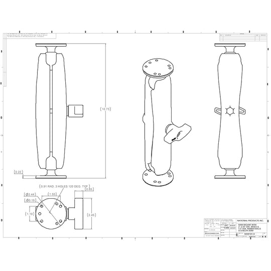 RAM Mount Ball Mount w/Long Double Socket Arm & 2-2.5" Round Bases w/AMPs Pattern [RAM-101U-D] - Premium Surface Mount from RAM Mounting Systems - Just $78.49! Shop now at Brushy Creek Marine