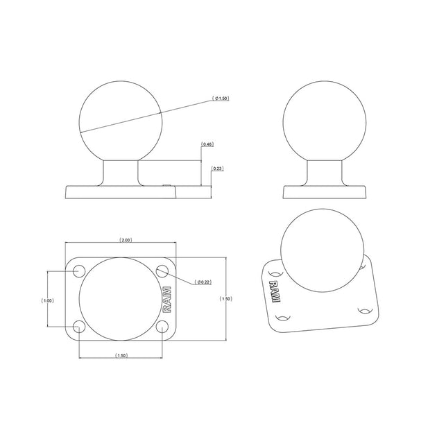 RAM Mount 1.5" x 2" Rectangle Base w/1.5" Ball [RAM-202U-152] - Premium C Size from RAM Mounting Systems - Just $20.49! Shop now at Brushy Creek Marine