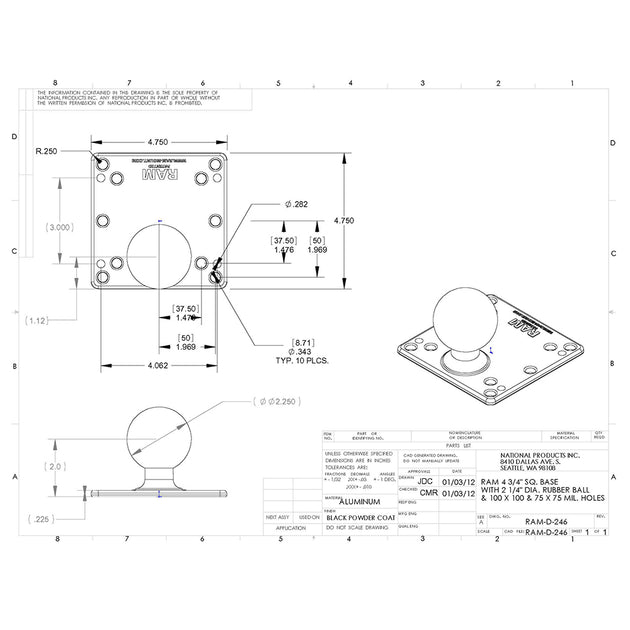 RAM Mount 100x100mm VESA Plate w/2.25" Ball [RAM-D-246U] - Premium D Size from RAM Mounting Systems - Just $35.99! Shop now at Brushy Creek Marine