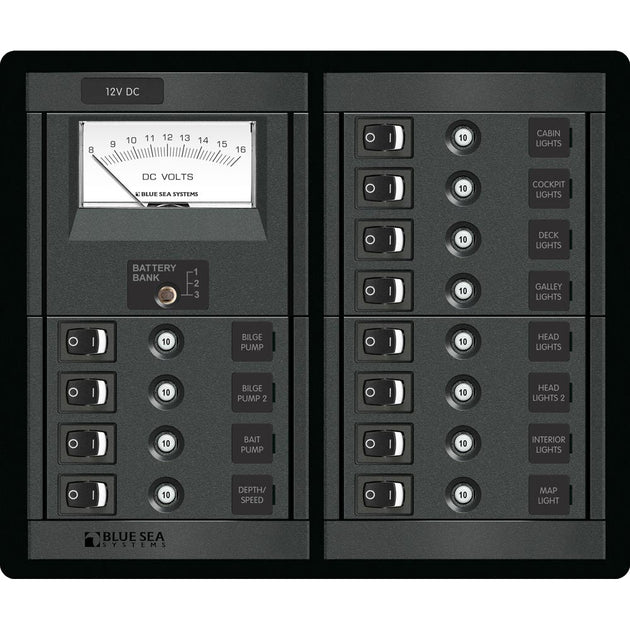 Blue Sea 1464 12 Position Switch CLB + Meter Square [1464] - Premium Electrical Panels from Blue Sea Systems - Just $624.99! Shop now at Brushy Creek Marine