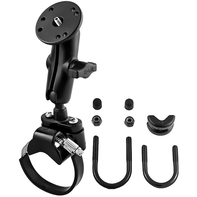 RAM Mount Strap Clamp Roll Bar Mount w/Standard Length Double Socket Arm & 2.5" Round Base w/1/4"-20 Male Threaded Post [RAM-B-149Z-2-202AU] - Premium Rail/Handle Bar Mounts from RAM Mounting Systems - Just $54.49! Shop now at Brushy Creek Marine