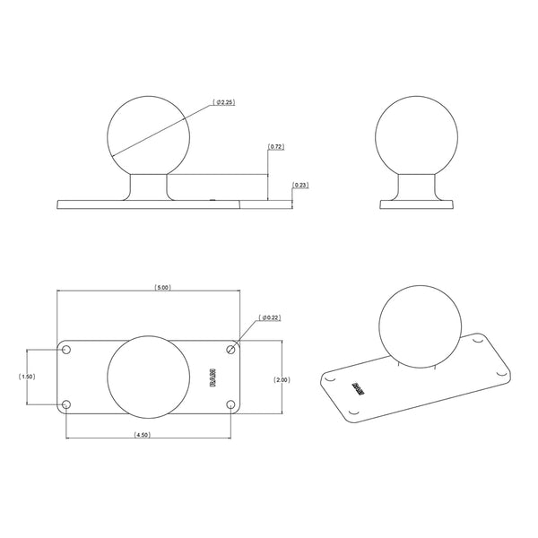 RAM Mount 2" x 5" Rectangle Base w/2.25" Ball [RAM-D-202U-25] - Premium D Size from RAM Mounting Systems - Just $39.99! Shop now at Brushy Creek Marine