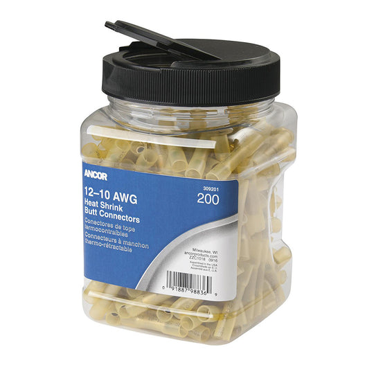 Ancor 12-10 AWG Heat Shrink Butt Connector - 200-Pieces - Jar [309201] - Premium Terminals from Ancor - Just $172.99! Shop now at Brushy Creek Marine
