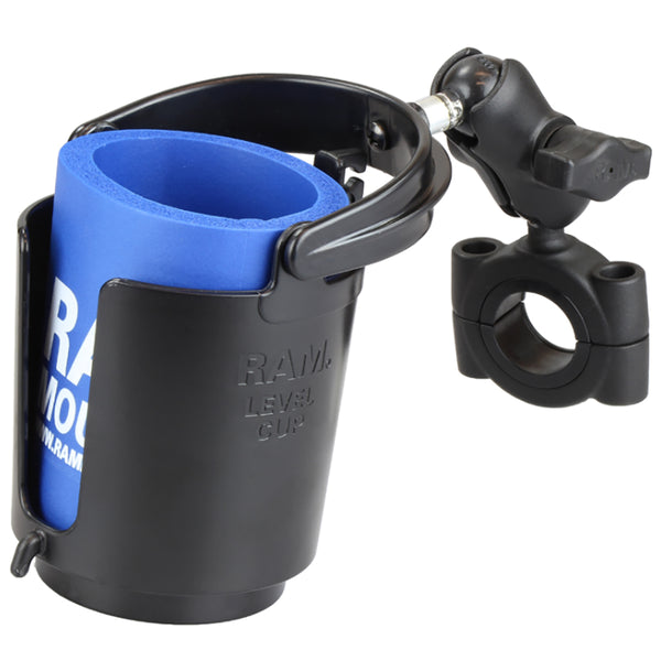 RAM Mount Torque 1-1/8" - 1-1/2" Diameter Handlebar/Rail Base w/B Size 1" Ball, Short Arm  Level Cup [RAM-B-408-112-15-A-132U] - Premium Rail/Handle Bar Mounts from RAM Mounting Systems - Just $68.49! Shop now at Brushy Creek Marine