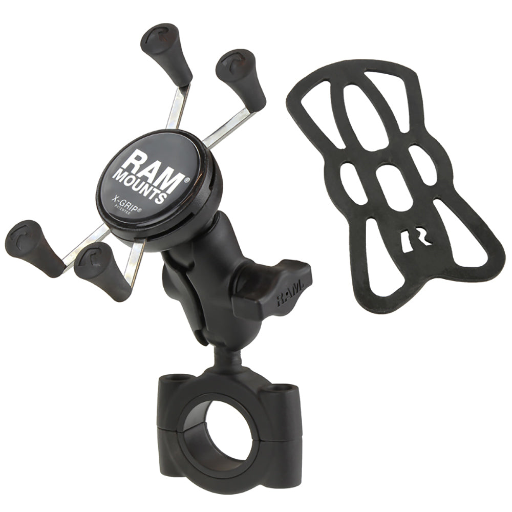 RAM Mount RAM Torque 1 1/8" - 1 1/2" Diameter Handlebar/Rail Base with B Size 1" Ball, Short Arm and X-Grip for Phones [RAM-B-408-112-15-A-UN7U] - Premium Cell Phone Mounts from RAM Mounting Systems - Just $71.99! Shop now at Brushy Creek Marine