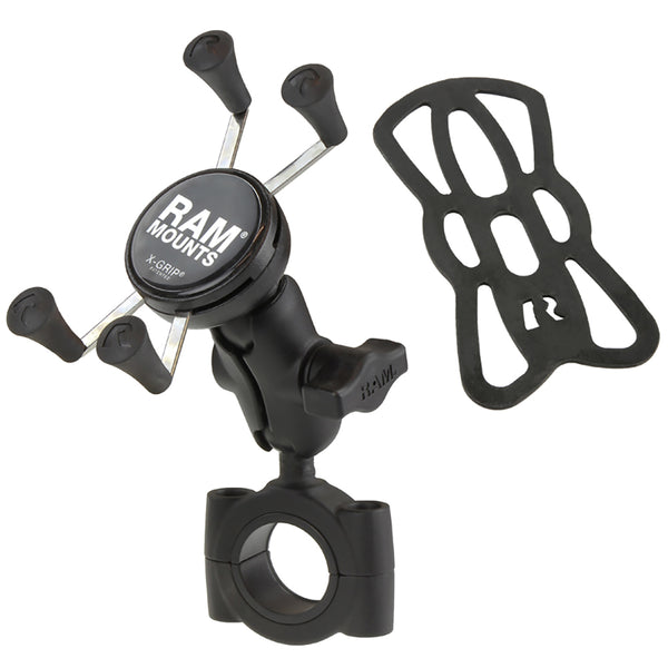 RAM Mount RAM Torque 1 1/8" - 1 1/2" Diameter Handlebar/Rail Base with B Size 1" Ball, Short Arm and X-Grip for Phones [RAM-B-408-112-15-A-UN7U] - Premium Cell Phone Mounts from RAM Mounting Systems - Just $73.49! Shop now at Brushy Creek Marine