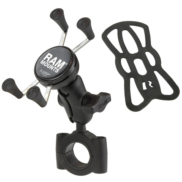 RAM Mount RAM Torque 1 1/8" - 1 1/2" Diameter Handlebar/Rail Base with B Size 1" Ball, Short Arm and X-Grip for Phones [RAM-B-408-112-15-A-UN7U] - Premium Cell Phone Mounts from RAM Mounting Systems - Just $71.99! Shop now at Brushy Creek Marine