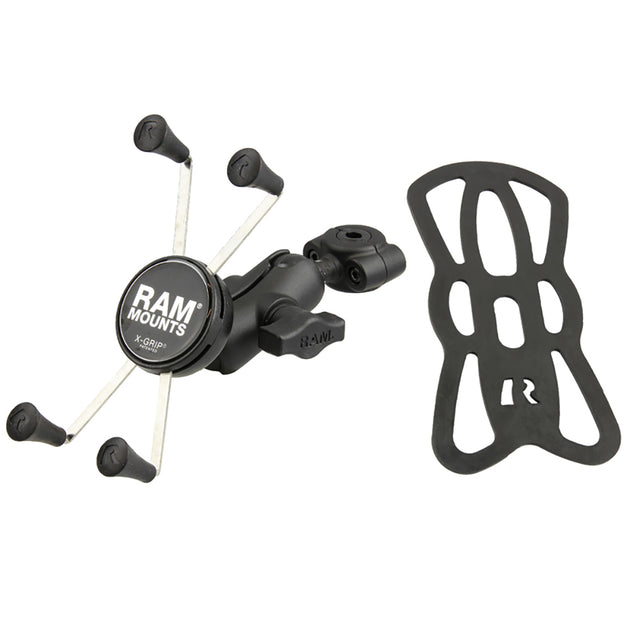 RAM Mount RAM Torque 3/8" - 5/8" Diameter Mini Rail Base with 1" Ball, Short Arm and X-Grip for Larger Phones [RAM-B-408-37-62-A-UN10] - Premium Cell Phone Mounts from RAM Mounting Systems - Just $80.49! Shop now at Brushy Creek Marine