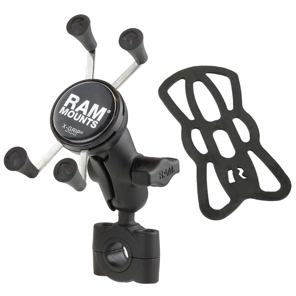 RAM Mount RAM Torque 3/4" - 1" Diameter Handlebar/Rail Base with 1" Ball, Short Arm and X-Grip for Phones [RAM-B-408-75-1-A-UN7U] - Premium Cell Phone Mounts from RAM Mounting Systems - Just $71.49! Shop now at Brushy Creek Marine