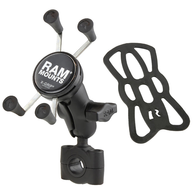 RAM Mount RAM Torque 3/4" - 1" Diameter Handlebar/Rail Base with 1" Ball, Short Arm and X-Grip for Phones [RAM-B-408-75-1-A-UN7U] - Premium Cell Phone Mounts from RAM Mounting Systems - Just $71.49! Shop now at Brushy Creek Marine