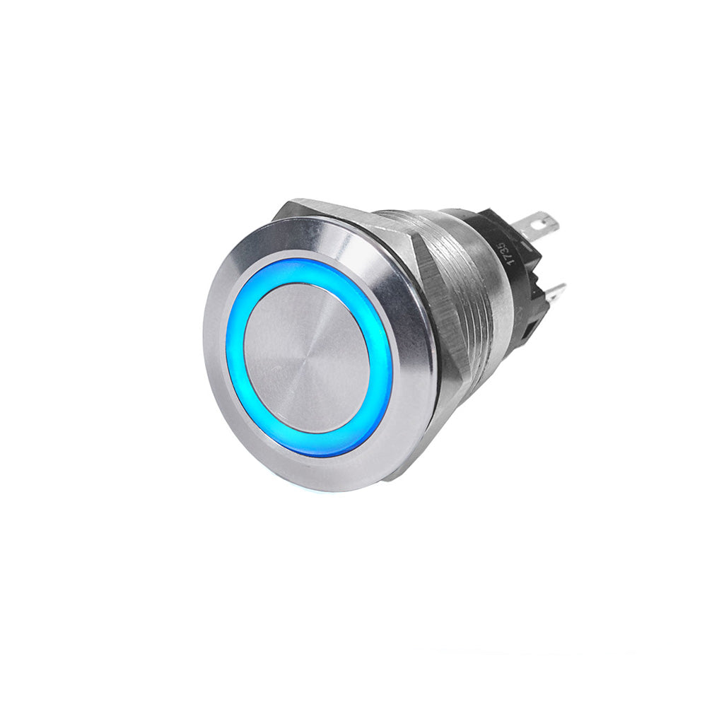 Blue Sea 4161 SS Push Button Switch - Off-(On) - Blue - 10A [4161] - Premium Switches & Accessories from Blue Sea Systems - Just $39.99! Shop now at Brushy Creek Marine
