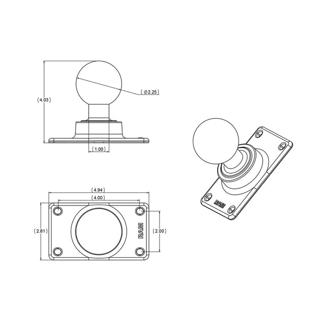 RAM Mount 50mm x 100mm Half VESA Plate Adapter w/D Size 2.25" Ball [RAM-D-243U] - Premium D Size from RAM Mounting Systems - Just $39.99! Shop now at Brushy Creek Marine