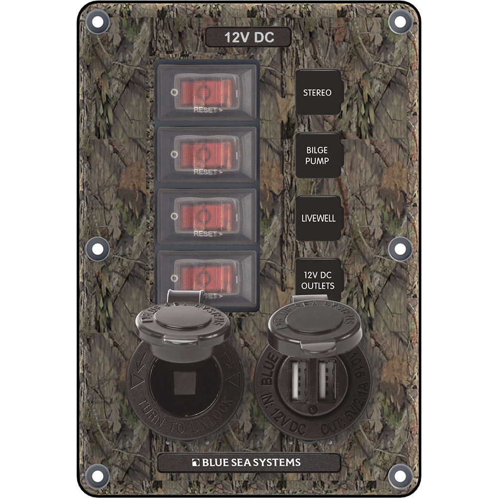 Blue Sea 4324 Circuit Breaker Switch Panel 4 Postion - Camo w/12V Socket  Dual USB [4324] - Premium Electrical Panels from Blue Sea Systems - Just $130.99! Shop now at Brushy Creek Marine