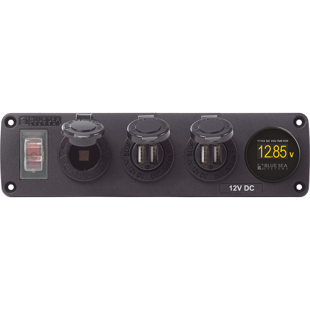 Blue Sea 4368 Water Resistant USB Accessory Panel - 12V Socket, 2x 2.1A Dual USB Chargers, Mini Voltmeter [4368] - Premium Accessories from Blue Sea Systems - Just $184.99! Shop now at Brushy Creek Marine