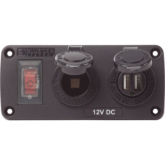 Blue Sea 4363 Water Resistant USB Accessory Panels - 15A Circuit Breaker, 12V Socket, 2.1A Dual USB Charger [4363] - Premium Accessories from Blue Sea Systems - Just $73.99! Shop now at Brushy Creek Marine