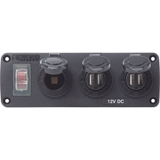 Blue Sea 4365 Water Resistant USB Accessory Panel - 15A Circuit Breaker, 12V Socket, 2x 2.1A Dual USB Chargers [4365] - Premium Accessories from Blue Sea Systems - Just $100.99! Shop now at Brushy Creek Marine