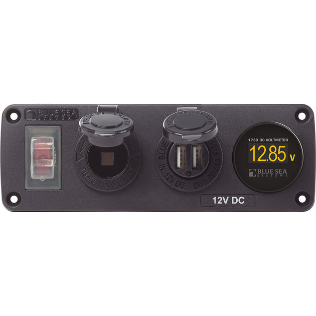 Blue Sea 4366 Water Resistant USB Accessory Panel - Circuit Breaker, 12V Socket, Dual USB Charger, Mini Voltmeter [4366] - Premium Accessories from Blue Sea Systems - Just $149.99! Shop now at Brushy Creek Marine