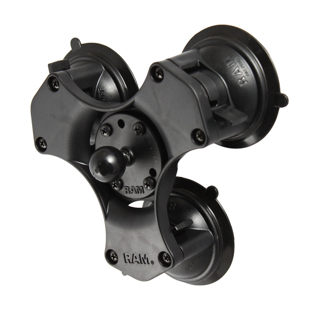 RAM Mount Twist-Lock Triple Suction Cup Ball Base [RAP-B-365-224-1U] - Premium Suction Cup Mounts from RAM Mounting Systems - Just $52.49! Shop now at Brushy Creek Marine